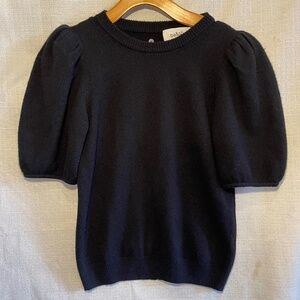 Cashmere Black short ruffle sleeve top